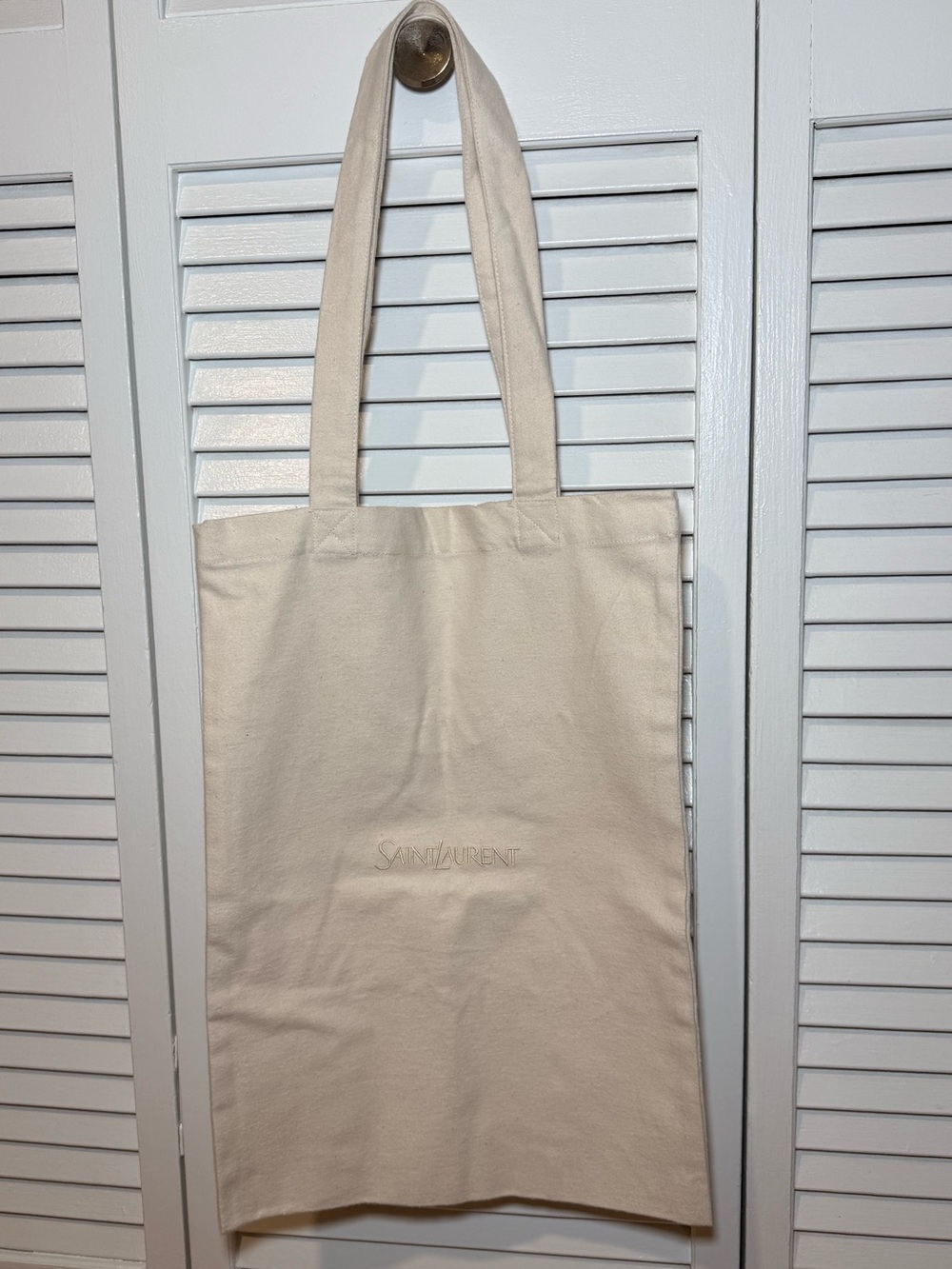 Saint Laurent Canvas Embroidered Logo Tote - Cream
